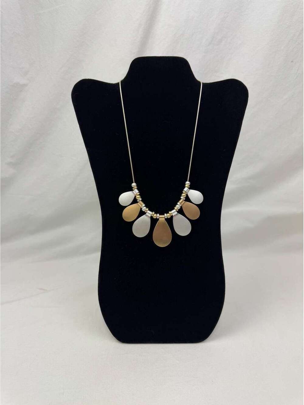 Two-Tone Teardrop Necklace: Matte Gold & Silver Beaded Statement